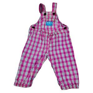 Vintage OshKosh B'Gosh 90s USA Made Union Girls Cotton Pink Plaid Overalls 6-9mo